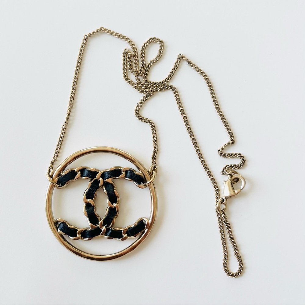 Chanel Circular CC Necklace with Braided Leather and Champagne Gold Hardware